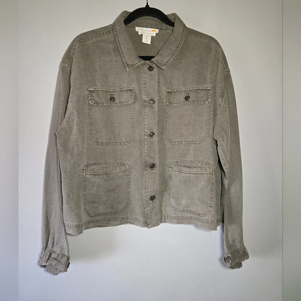 C&C California Olive Green Linen Utility Jacket Large Lightweight Capsule‎ Layer